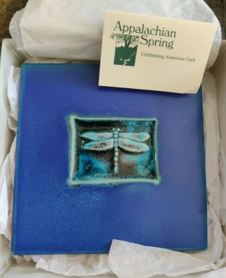 Michael Cohen Tile Cobalt Blue Hot Plate Dragonfly 5.  75 " Ceramic Glazed 2002 Nib