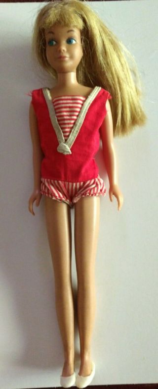 Vintage Barbies Sister,  Skipper Doll,  Mattel,  Blonde Red Swimsuit 1963 - 64 Japan