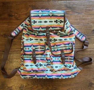 Vintage Southwest Native American Backpack Geometric Poncho Blanket Pattern