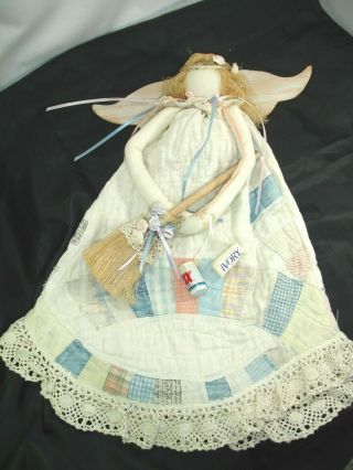 Handcrafted Cleaning Angel Doll From Antique Quilt,  Wall Hanging,  16 In.