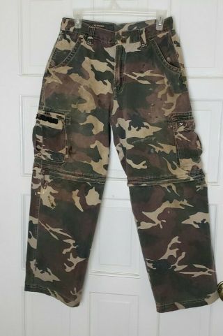 Vintage Jnco Army Issued Camo Wide Leg Cargo Convertible Pants Youth Size 18