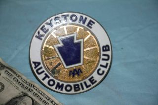 Vintage Aaa Keystone Automobile Club Porcelain License Plate Topper Bolt Nut