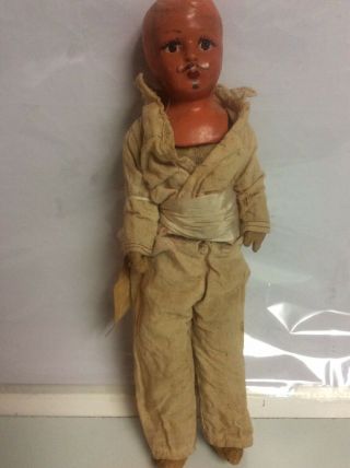 Antique Paper Mache Boy Doll Head With Cloth Felt Jointed Body 12”
