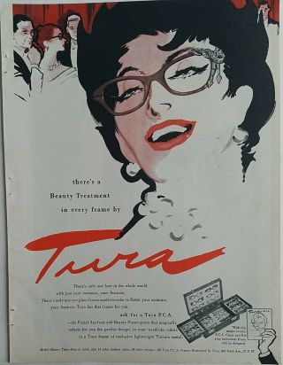 1954 Tura Tiara Drop Eyewear Eyeglasses Frames Vintage Fashion Art Ad
