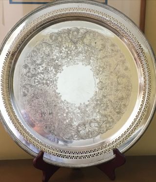 Vintage Wm.  Rogers Silver Plate Serving Tray/platter 15” Inch Round 4272