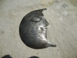 Vintage 925 Sterling Silver Crescent Moon Brooch Pin,  Older Style