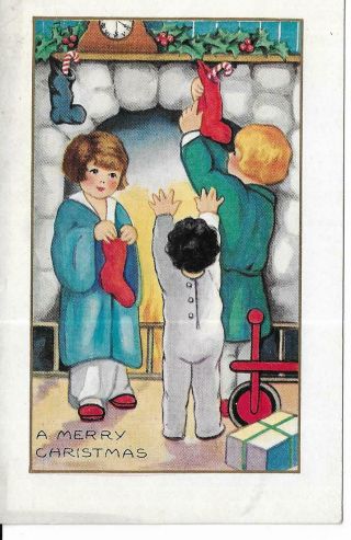 Antique Christmas Postcard (whitney Made) Children Emptying Their Stockings