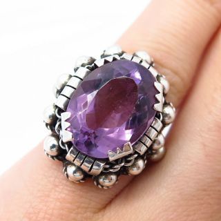 Antique Victorian 925 Sterling Silver Amethyst Gemstone Handcrafted Ring Size 5