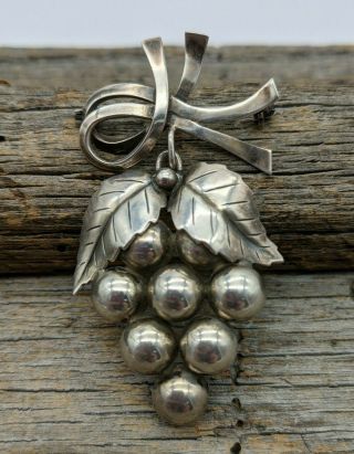 Vintage John L.  Lauritzen Denmark Sterling Silver Grapes Dangle Pin / Brooch