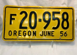 Vintage 1956 Oregon License Plate Black And Yellow Rare F - Series