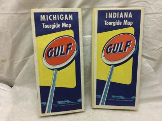 2 Vintage Gulf Maps Michigan And Indiana Tourgide Map