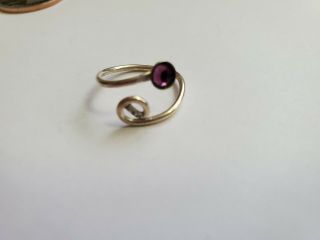 Vtg Sterling Silver Toe Ring Purple Stone Bohemian Summer Jewelry Band 925