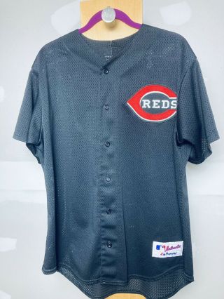 Vtg Majestic Mlb Authentic Cincinnati Reds Jersey Black Sewn Patches Large 90s