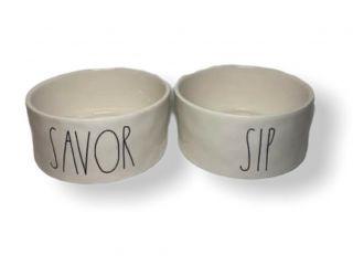 Rae Dunn By Magenta Sip & Savor 6 Inch Dog Or Cat Food And Water Bowls