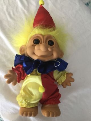 Vintage Russ Large 8 " Birthday Party Clown Troll Doll W/yellow Hair Clown Suit