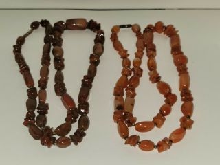 2 Necklaces - Old - Carnelian Stone - Beaded - 30 Inch - Silver - Vintage - Amber?nr