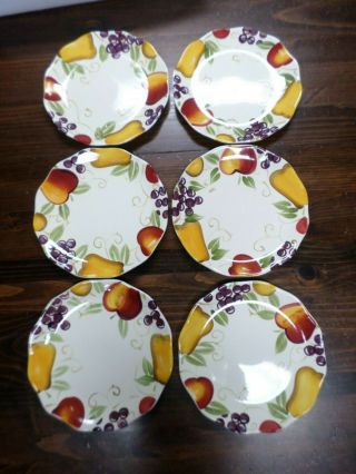 Set Of 6 Better Homes And Gardens Fruit Dinner Plates 11 1/8 " Pear Apple Grapes