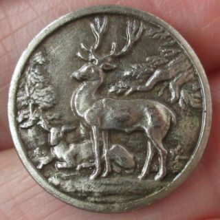 7/8 " Vintage 1 - Piece Pewter Battersea Button W 2 Deer Images In Relief