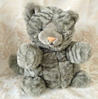 Vtg Sai Toy Gray Striped Tabby Cat Kitty Puppet 15 " Plush Stuffed Animal Korea