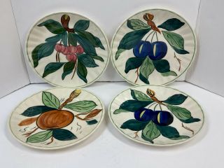 4 Vintage Blue Ridge Pottery Dinner Plates Fruit Pattern Cherry Plum Orange