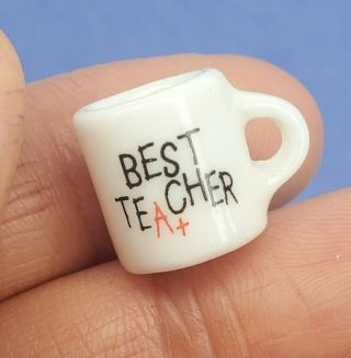 Vintage Best Teacher Coffee Cup Dollhouse Miniature 1:12 White Pottery Mug