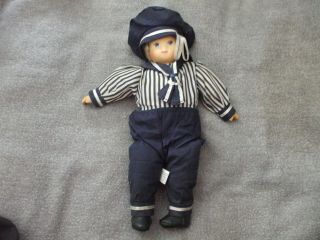 10 " Springford Inc Boy In Blue Striped Shirt And Blue Pants Porcelain & Fabric