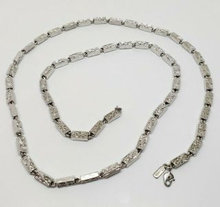 Chunky Vintage Signed Monet Silver Rhodium Plate Modernist Book Link Necklace