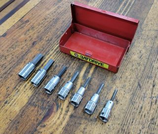 Vintage Tools Wright Hex Drivers Set & Steel Tool Case ⅜ " ☆usa