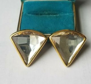 Vintage Ben Amun Goldtone Sparkling Huge Clear Rhinestone Fan Clip Earrings