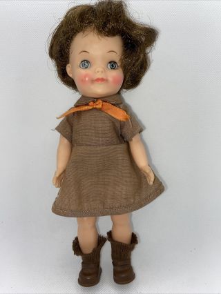 Vintage 1965 Effanbee Brownie Doll Girl Scout 8 " Posable Brunette Hair