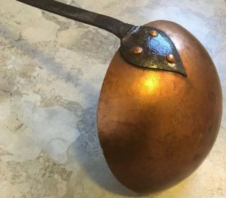 Antique Large Old Hand Forged Cast Iron & Copper Ladle 25 - 7” Primitive Vintage