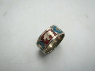 Vintage Native American Navajo Sterling Silver & Chip Turquoise Bear Ring Size 7