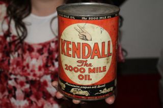Vintage Kendall The 2000 Mile Motor Oil 1 Quart Metal Can Gas Station Sign