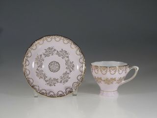 Colcough China Pink With Gold Floral Chintz Overlay Tea Cup And Saucer,  England