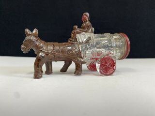 Antique Glass Candy Container Horse And Barrel Wagon Painted