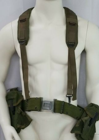 Vintage Us Military Surplus Alice Load Bearing Vest With Pouches Canteen