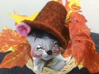 Annalee Thanksgiving Cornucopia With Pilgrim Mouse In Hat With Fall Leaves 2