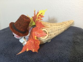 Annalee Thanksgiving Cornucopia With Pilgrim Mouse In Hat With Fall Leaves 3