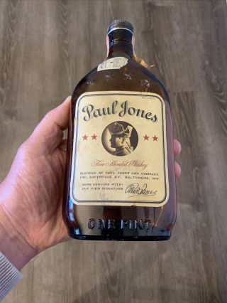 Vintage 1949 Paul Jones Blended Whiskey 1/2 Pint Bottle With Mn Stamp.
