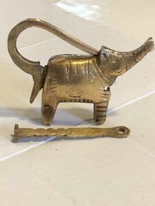 Vintage Brass Elephant Push Lock Figurine Padlock (chinese Puzzle) 2 - 3 " With Key