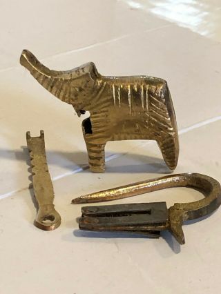 Vintage BRASS ELEPHANT Push LOCK Figurine Padlock (Chinese puzzle) 2 - 3 