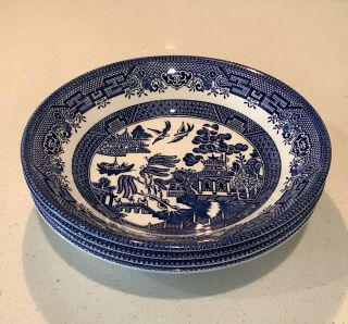 Churchill Made In England Blue Willow 7 3/4” Soup Bowls (4) —mint