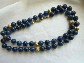 Vintage Blue Lapis Lazuli Stone Gold Fill Bead Necklace