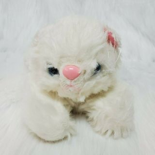 13 " Vintage White Cat Furry W Bell In Tail Plush Stuffed Modern Toys B230