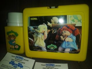 1985 Vintage Yellow Cabbage Patch Kids Lunchbox With Thermos 1983© 2