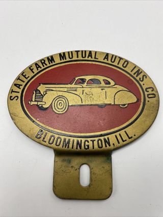 Vintage 1940’s State Farm Mutual Insurance Bloomington,  Il.  License Plate Topper