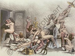 Orgie Erotic Sex Comic Orgy Antique Art Mannequin Lesbian LGBTQ Nude Love 1940 2