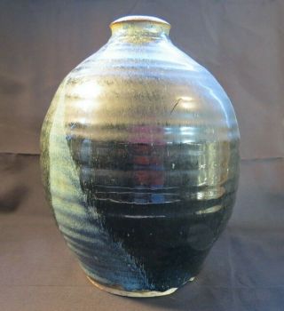 Vintage Art Pottery Vase Artist Signed / Brown,  Blue,  Green,  Cream