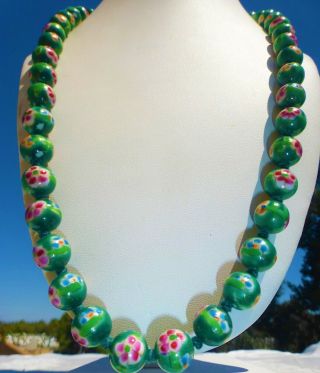 Vintage Chinese Cloisonne Enamel Beaded Flower Necklace 26 " Inches