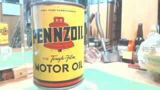 Vintage - - Pennzoil - - The Tough Film - - Motor Oil - 1 Quart Oil Empty Can